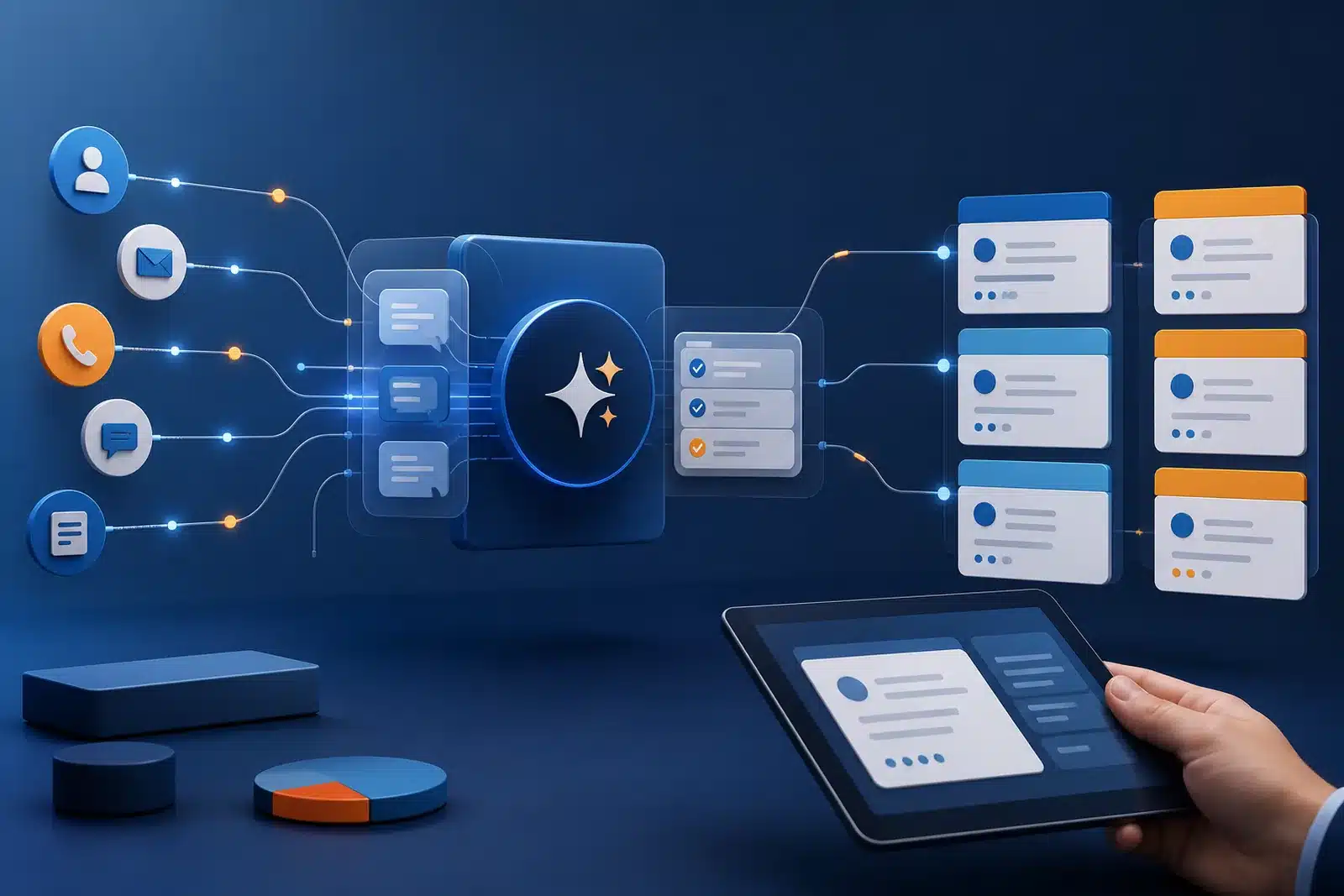 Fluxo de agentes de IA qualificando contatos e enviando oportunidades ao CRM