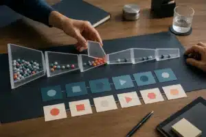 Funil de vendas modular com marcadores de dados concentrados em uma etapa de gargalo